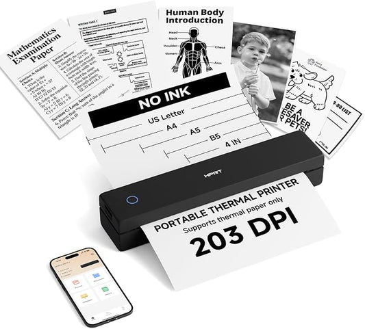 HPRT Inkless Portable Printer Wireless for Travel,Thermal Printer Supports 8.5" x 11" US Letter&A4&A5,Compatible with iOS,Android, Laptop, MT620,203 DPI,Black