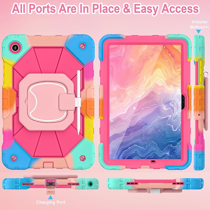 WESOROL Case for Galaxy Tab A11 Plus/A9 Plus 11 Inch,Shockproof Cover for Samsung Tablet A11+/A9+ Case with Screen Protector 360 Rotating Stand Pencil Holder Shoulder Strap,Colorful Pink