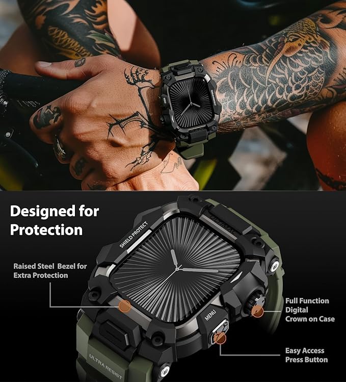 ULTIMAL Rugged Case with Band for Apple Watch 46mm,Compatible with Apple Watch Series 11/10, Military Grade Shockproof Bumper Cover for iWatch Tactical Band Men (Army Green, 46mm)