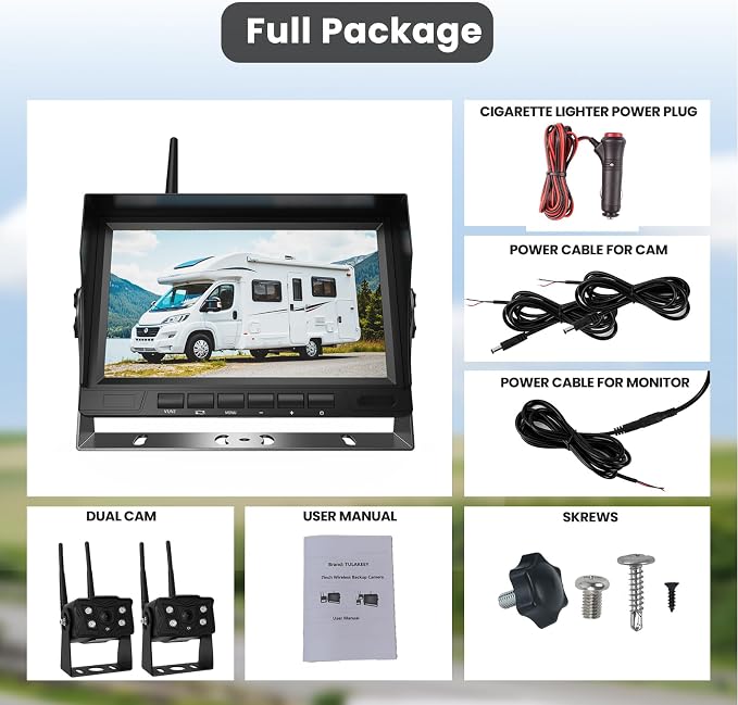 Wireless Backup Camera for Trucks – Front & Rear View, Loop Recording, Split Screen, Blind Spot Monitoring, IP69K Waterproof, Easy DIY Install