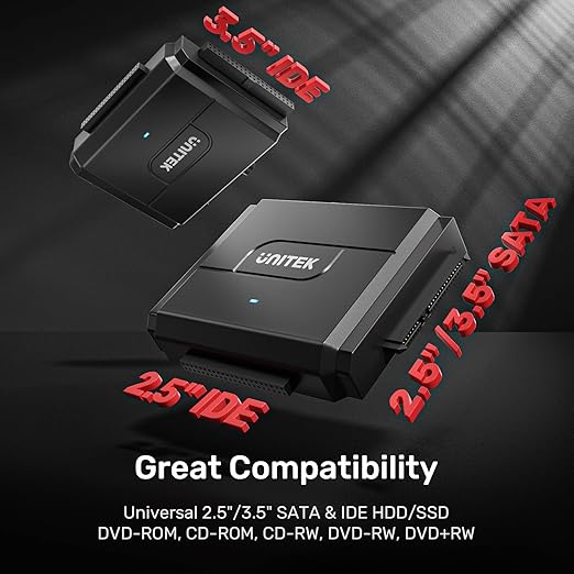 Unitek SATA/IDE to USB 3.0 Adapter, IDE/SATA Hard Drive Recovery Converter for Universal 2.5"/3.5" Inch External HDD/SSD, Support 10TB