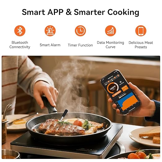 Newise Bluetooth Wireless Meat Thermometer with Smart APP, Long Range & Fast Charge, Digital Food Thermometer for Grill, Oven, Smoker, Perfect Father Day Gifts