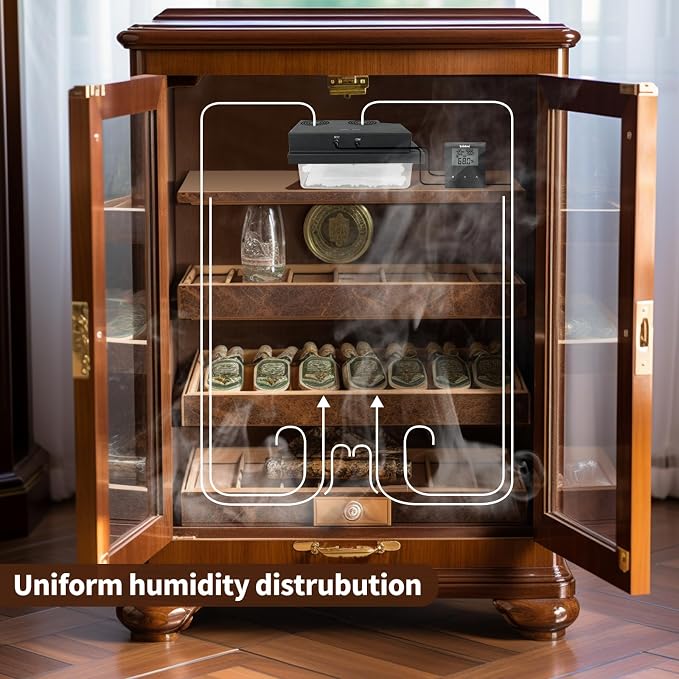 Briidea Electric Humidifier for 10–16 Cu. Ft. Cabinets, Adjustable 30%–80% RH, Accurate Temperature & Humidity Control, 12V Power Supply