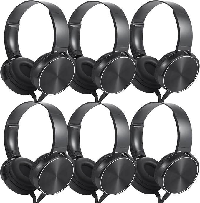 Kids Headphones Bulk 6 Pack for School Classroom Student, Wholesale Wired Durable Earphones Class Set for Children Toddler Teens Boys Girls and Adult (HY450, 6 Black)