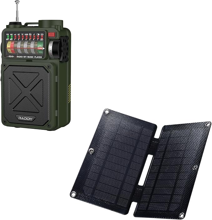 Raddy RE40 Portable Shortwave Radio FM/AM/SW/WB Receiver with 4000mAh Battery + Portable SSP4 4W Solar Panel
