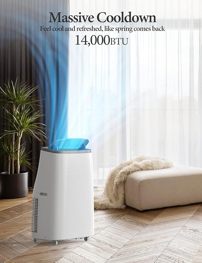 14000 BTU Portable Air Conditioners, 4-in-1 Cooling, Dehumidifier, Fan and Sleep, Quiet Operation, Remote&24H Timer, Window Kit, Cools Rooms up to 750 Sq.Ft, for Bedroom, Office