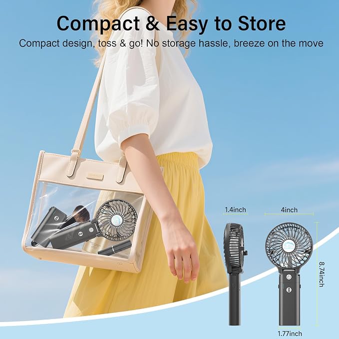 HandFan 10400mAh Portable Handheld Fan Rechargeable, 40Hrs Long-Lasted Hand Fan, Mini Personal Fans Foldable, Heavy Duty Battery Fans for Travel Beach Concerts Cruise Makeup(Clear Blade)