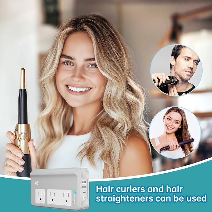 Mapambo Voltage Converter US to Europe for Hair Straightener and Curling Iron, 220V to 110V Converter for European Travel, European Travel Plug Power Adapter C A G I with 35W Fast Charging