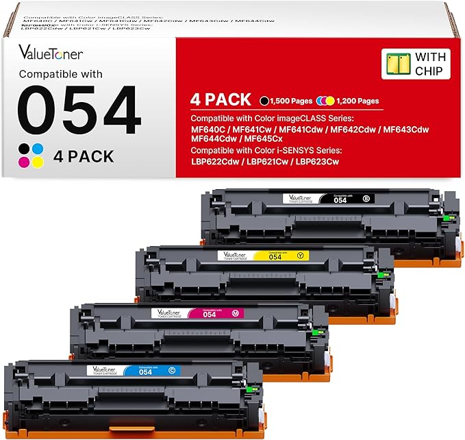 Compatible Canon 054 Toner Cartridge Set 4 Pack Replacement for Canon MF642cdw Toner Cartridges, Work for Color ImageCLASS MF642cdw MF644cdw MF641CW LBP622Cdw (4 Pack with Canon Cartridge 054)