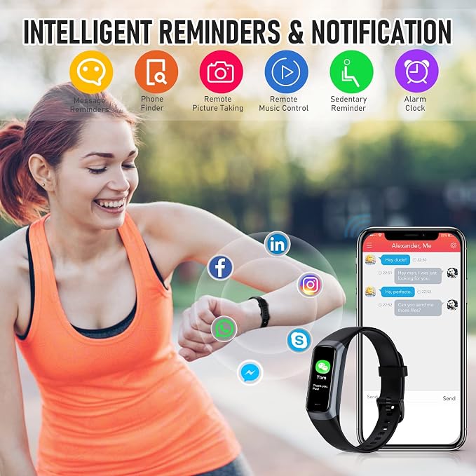Fitness Tracker with 24/7 Heart Rate, Health Tracker with Calories Sleep Monitor, 1.10''AMOLED Touch Color Screen, Step Counter Activity Pedometer Smart Watch for Women Men