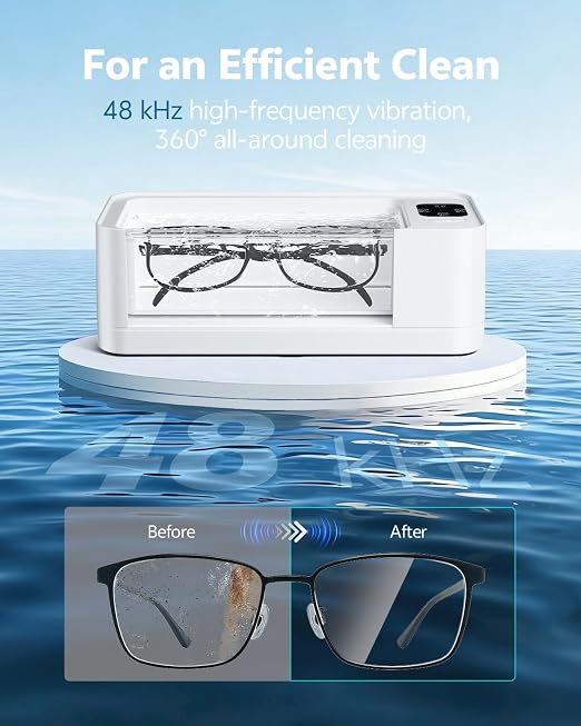 GENSROCK Ultrasonic Jewelry Cleaner, 48kHz Professional Silver Jewelry Cleaner & Diamond Ring Cleaner, 3 Modes, Scratch-Free 360ML Tank, Quiet Sonic Cleaner for Gold, Earrings, Glasses(White)