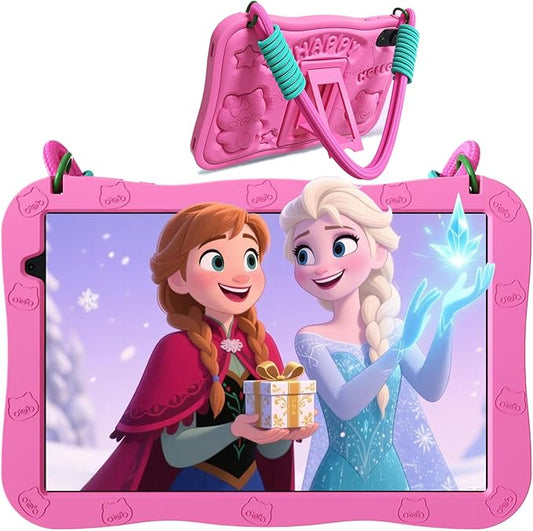 10 Inch Kids Tablet with Lanyard Case, Android 15 Tablets for Age 3-12, 32GB Educational Pad, 5G WIFI6,Parental Control, Dual Camera, 6000mAh, Bluetooth (Pink)