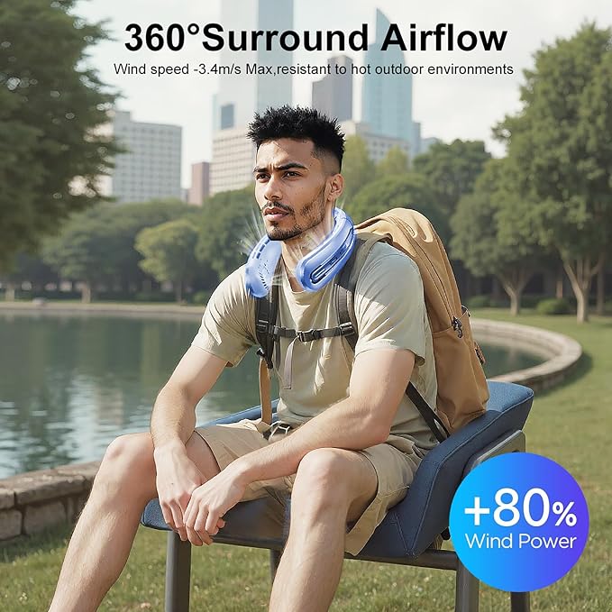 Portable Neck Fans that Blow Cold Air, Rechargeable Personal Small Wearable Cooler With 3-Speed, LED Display, 5000mAh, Type-C Port, Gift For Women, Dad, Birthday, Father, Travel, Outdoor, Grey Blue