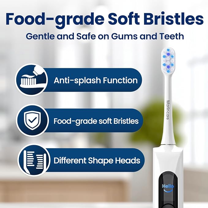 Electric Toothbrush, Sonic Toothbrush for Adults Teens with Pressure Sensor, AI Zone Cleaning Tracking, 5 Modes & 3 Intensities, 180 Days Battery Life, 4 Brush Heads with Travel Case, White