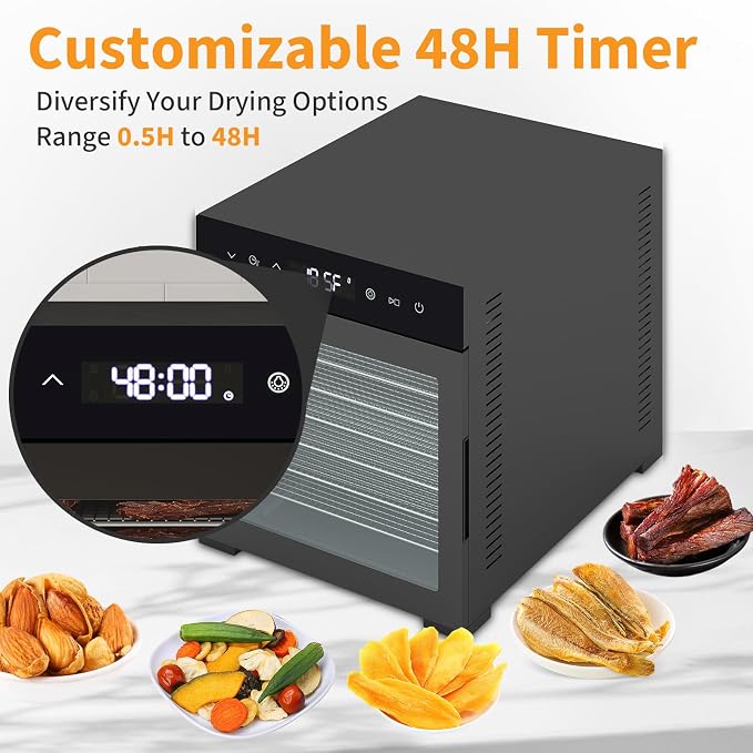 DUMOS Electric Food Dryer Dehydrator, 500W Power, 8 Stainless Steel Trays, 24H Timer, 185°F Temperature Control, Ideal for Jerky, Fruit, Meat, Herbs and Dog Treats