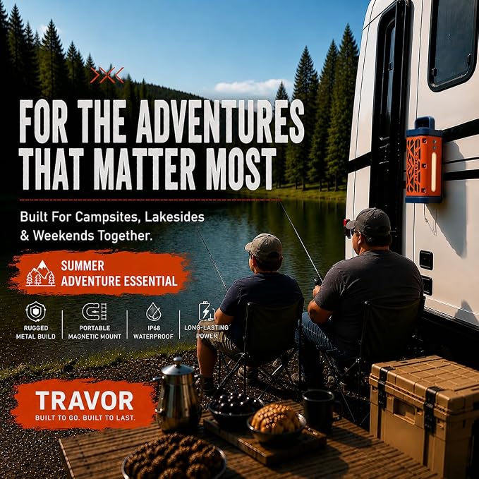TRAVOR Magnetic Bluetooth Speaker, 45W, All-Aluminum Build Rugged Outdoor Speaker Portable, Deep Bass, IP68 Waterproof, TWS Wireless Speaker for Camping, Golf Cart & Beach (Blaze Orange)