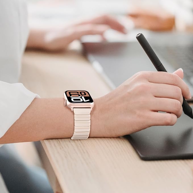 V-MORO Resin Band Compatible with Apple Watch Series 7/8/9/10/11 41mm/40mm/38mm/42mm Fashion Strap for iWatch Series 6/5/4/3/2/1/SE/SE 2 Lightweight Bracelet Wristband Women(Classic Milk Tea)