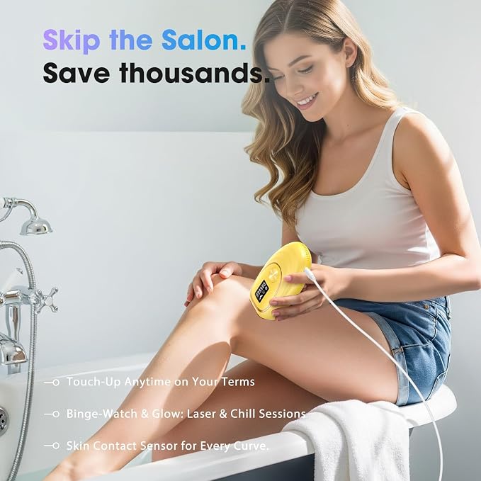 IPL Laser Hair Removal Device for Women & Men - Home 45°F Ice-Cooling Contact for Painless & Long-Lasting Results, 86% Hair Reduction in 3 Weeks for Full Body & Bikini Line, Yellow