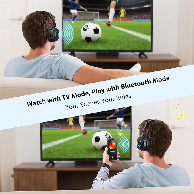Wireless Headphones for TV Watching, TV Headphones Wireless for Seniors with 3 Audio Modes, Bluetooth Headphone with Transmitter Charging Base, No Delay Over Ear Headset, Gifts for Parents/Elderly