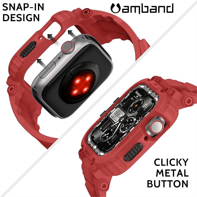 amBand Bands Compatible with Apple Watch 9/8/7/SE (3/2/1)/6/5/4 45mm/44mm Case for Men, M1 Sport Series Rugged Bumper Protective Cover for iWatch SE3/SE2/6/SE/5/4 44 mm - Mars Red