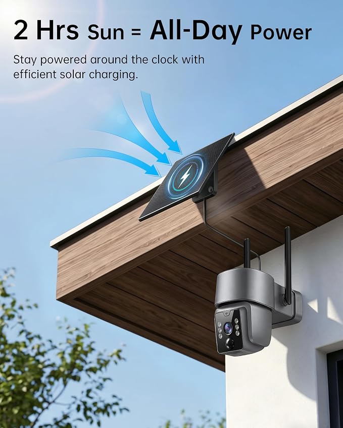 5G & 2.4G Solar Security Camera, Outdoor Security Camera Wireless, 2K Color Night Vision, 360° PTZ Security Camera Outdoor, PIR Human Detection, Two-Way Voice Calling, Alexa
