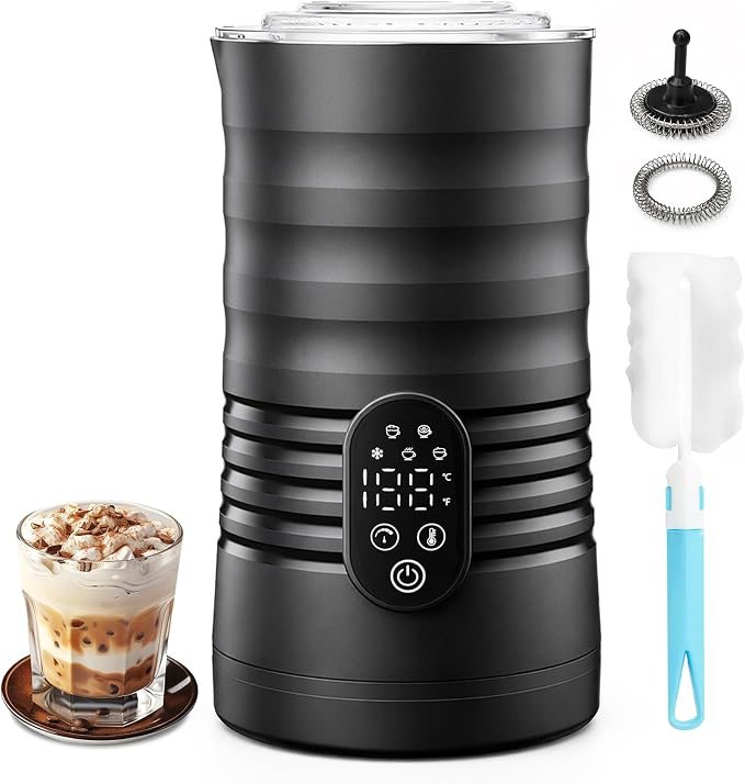 Milk Coffee Frother and Steamer,Temperature Display, 350lm, Burn-Free Base, Easy To Clean, 96% High Foam Rate,Ultra-Quiet Operation,Electric Cold Foam Maker Machine,Hot Chocolate Frother - Black