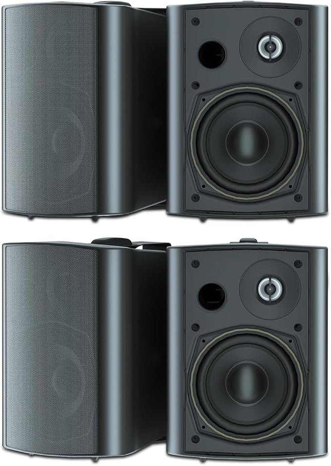STUDIOFINIX 5.25 Inches 600 Watts Indoor Outdoor Bluetooth Speakers All Weather Wired Wall Mount System for Patio Deck (4 Speakers)