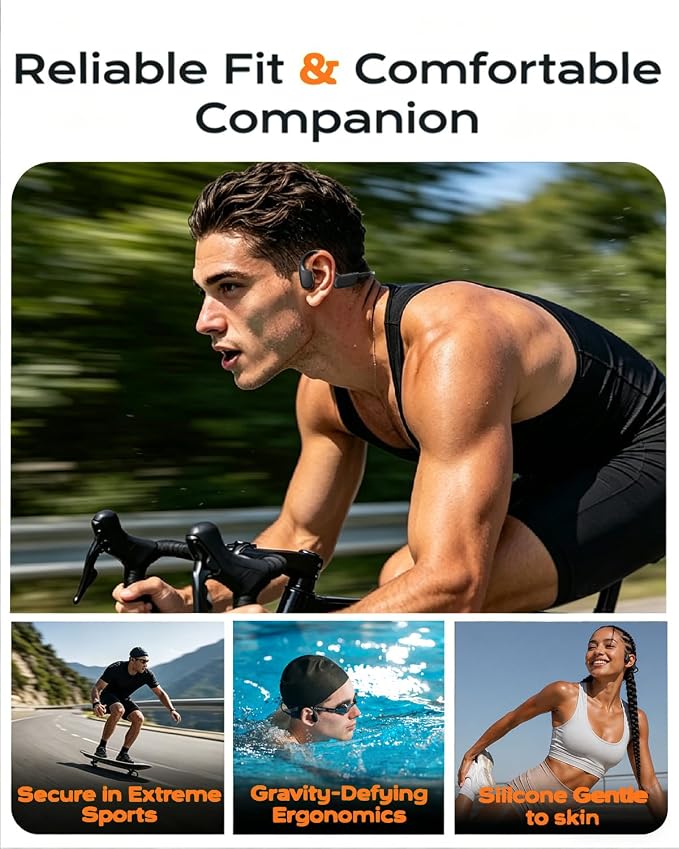 Bone Conduction Headphones, IPX8 Waterproof Swimming Headphones, Open Ear Headphones with MP3 Mode 32GB Memory Up to 10 Hours Playtime, Bluetooth 6.0 Ear Buds Secure Fit for Running and Fitness
