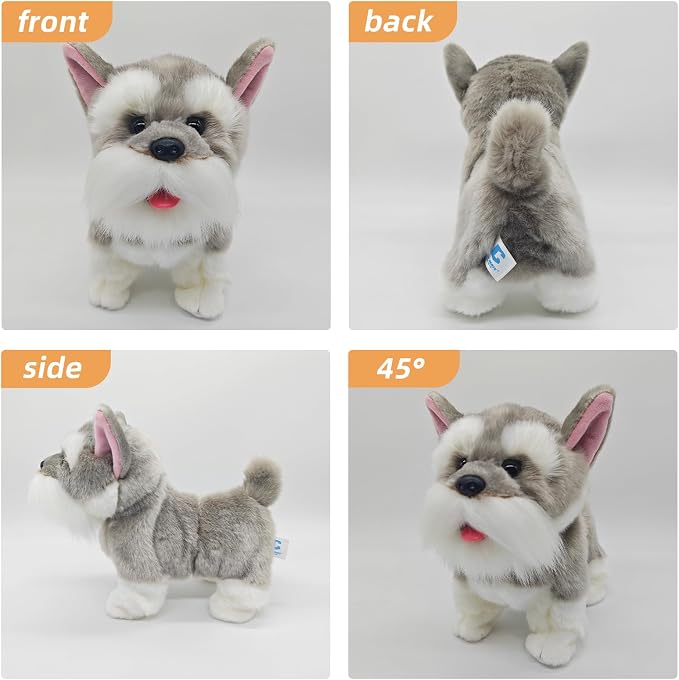 CU-MATE 12" Electric Plush Dog Toys, Electronic Stuffed Animal Dog Toy, Interactive Wuffy Robot Toy, Walking, Talking, Barking & Wagging Tail, Gifts for Boys and Girls (Schnauzer)