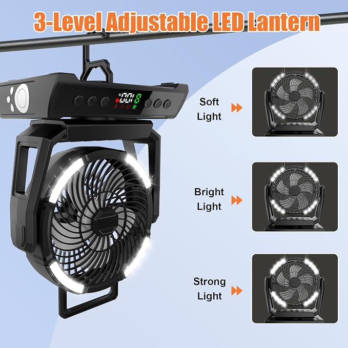 AYAMAYA Magnetic Hook + Camping Fan, Magnet Clip Hanger with Carabiner, 20000mAh Rechargeable Fan with Remote for Outdoors Camping Piccnic
