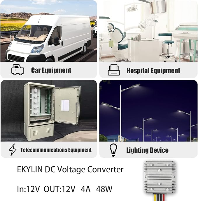 Car Voltage Stabilizer, 4A 48W Heavy Duty 12v Voltage Regulator Surge Protector for Car Battery Truck Vehicle Boat RV Camper Solar System (10-36V Input, 12V Output)