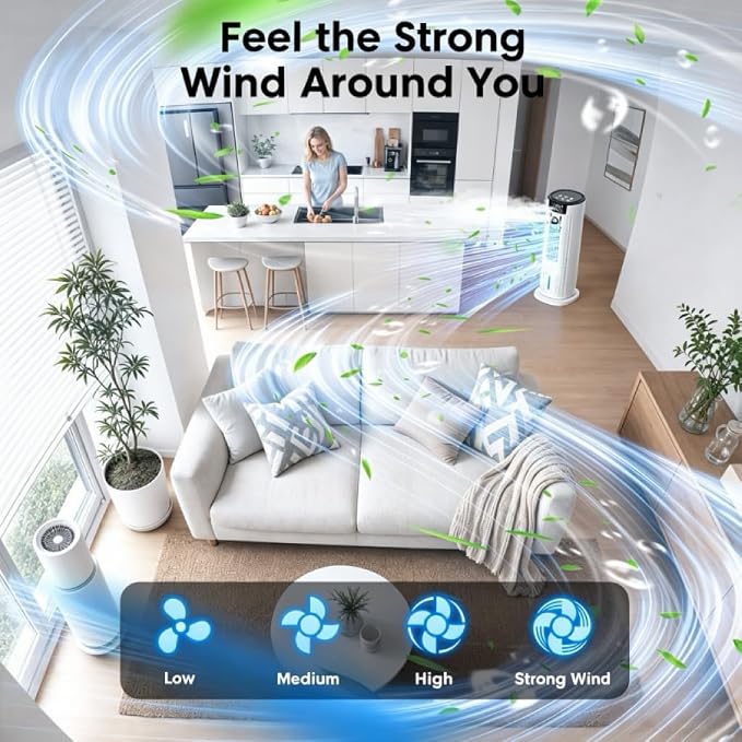 Portable Air Conditioners, 4 in 1 Evaporative Air Cooler, 1000ML Tower Fan with Remote, 3 Wind Speeds&Turbo Mode, 2 Mist,10H Timer, 90° Oscillation Portable AC for Home, Office CoamoTrail (Beige)