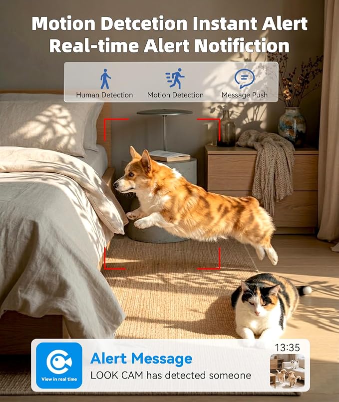 Wireless WiFi Indoor Security Camera with Clock for Home with App Control, Motion Detection, 150° Outdoor Camera with Night Vision & Loop Recording for Office/Shop/Pet/Garage,User-Friendly