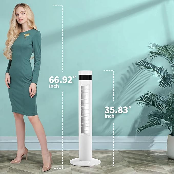 Antarctic Star Tower Fan Portable Floor Fans 85°Oscillating Fan 36'' Quiet Cooling 12H Timer Remote Control Standing Bladeless Electric 3 Speeds Wind 3 Modes Bedroom Office(36 inch, White)