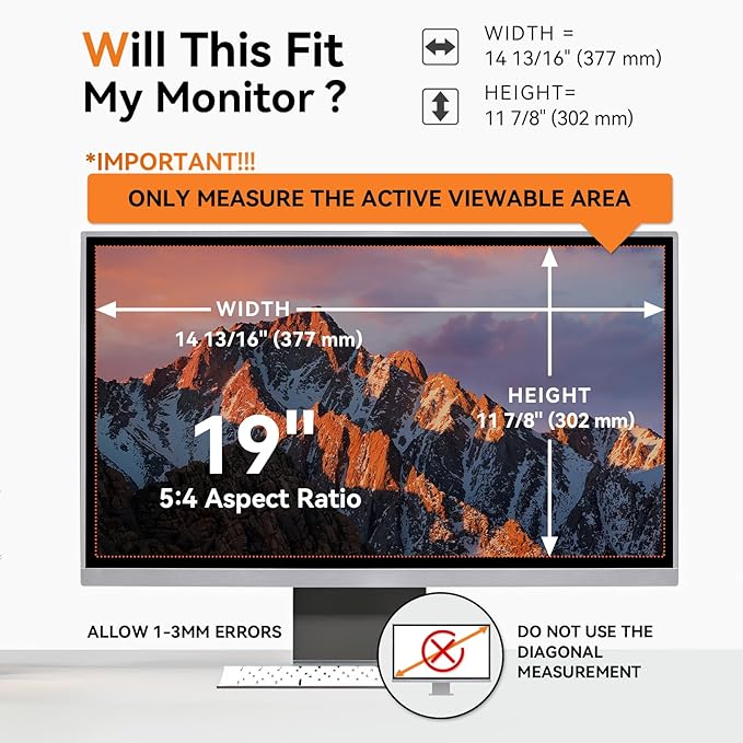 [2 Pack] 19 Inch Computer Privacy Screen for 5:4 Aspect Ratio Widescreen Monitor, Eye Protection Anti Glare Blue Light Computer Monitor Privacy Filter, Removable Anti-Scratch 19in Protector Film
