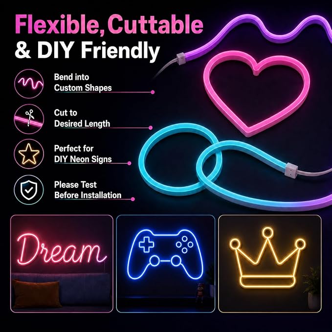 65.6Ft RGB Neon Rope Lights, 1440 LEDs 24V Side-Emitting LED Strip Lights with App and Remote Control, 360° Bendable Flexible Strip Lights with Music Sync for Whole House, Patio, Roof, Party