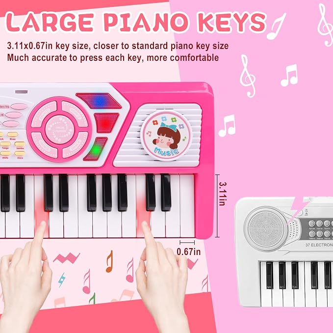 M SANMERSEN Kids Piano Keyboard 49 Keys, Electronic Toy Keyboard Piano with Microphone & Headphone for Beginners Multifunctional Musical Instruments Learning Pianos Keyboards Kid Gifts for Girls, Pink