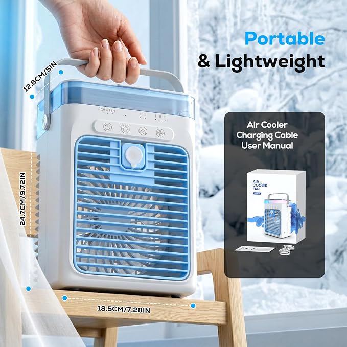Portable Air Conditioner, 3-in-1 Evaporative Air Cooler with 3 Speeds & 2 Mist Modes, 1000ml Personal Mini AC Unit, USB Powered Small Cooler with RGB Light & Timer for Bedroom Office Desk Car