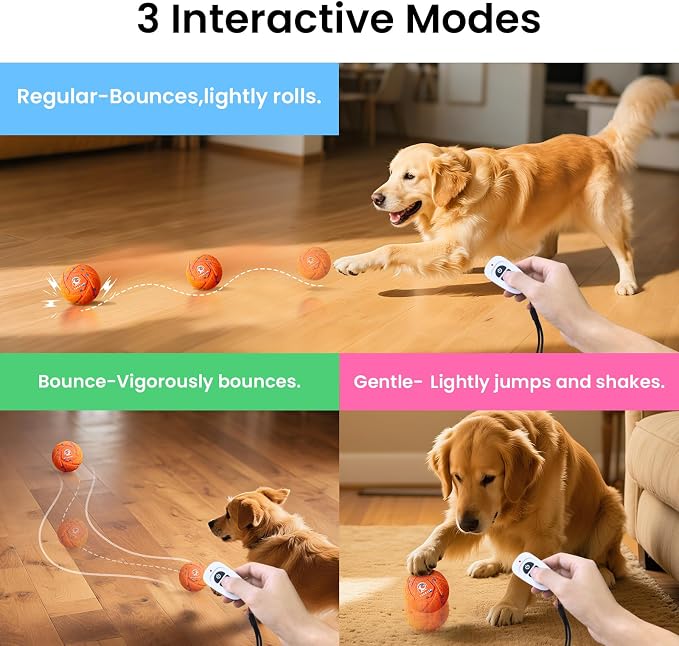 Smart Interactive Dog Toy Ball - Automatic Bouncing & Rolling, Chew-Resistant E-TPU Material, 3 Interactive Modes, IPX7 Waterproof, Smart Chase Pet Toy Ball for Medium and Large Dogs (Orange)