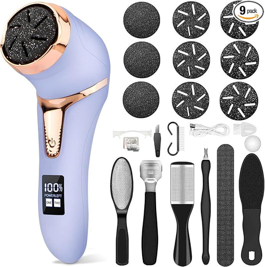 Electric Callus Remover for Feet, Portable Pedicure Kit Foot File Callus Remover, Rechargeable Waterproof Foot File for Foot Care Deadskin Remover with 9Head&LCD Display, Purple
