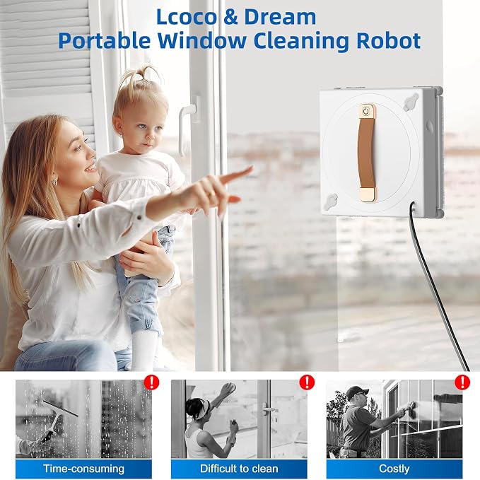 Lcoco&Dream GLE 350 Window Cleaning Robot with 2-Nozzle Dual Spray, Smart Path Planning & Cleaning Modess, Remote Control Smart Window Robot for High-Rise Windows, Mirrors & Glass Doors & Marble