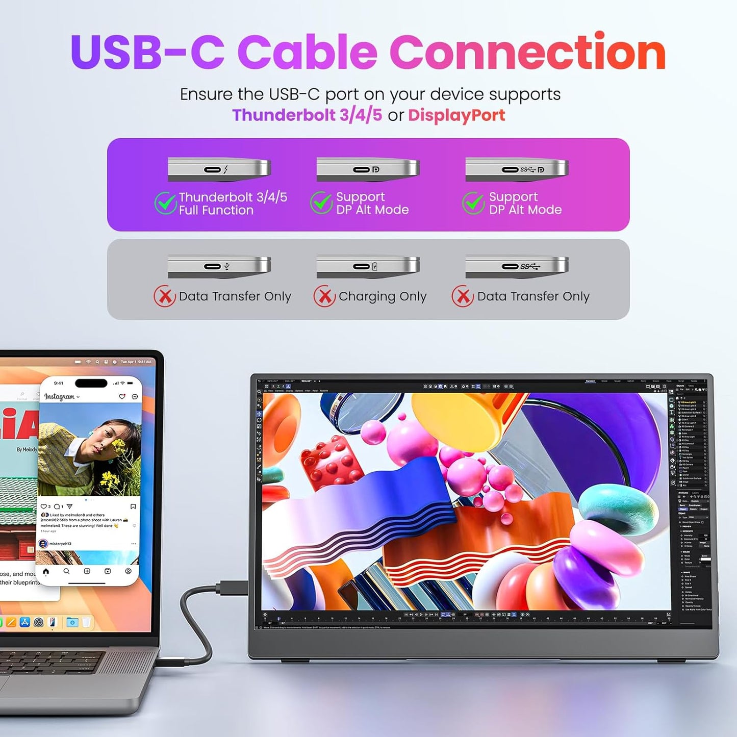 Portable Monitor 15.6 Inch FHD 1080P HDR IPS Travel Monitor with Speakers HDMI USB-C Second Screen for MacBook Laptop Surface Xbox PS4/5, External Display with Kickstand, VESA Compatible