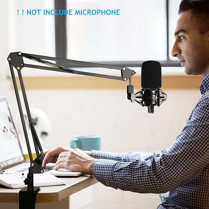 AT2020 Mic Stand with Shock Mount and Pop Filter, Suspension Scissor AT2020 Boom Arm Stand with Upgraded Heavy Duty Clamp for Audio Technica AT2020 AT2020USB+ AT2035 Condenser Studio Mic