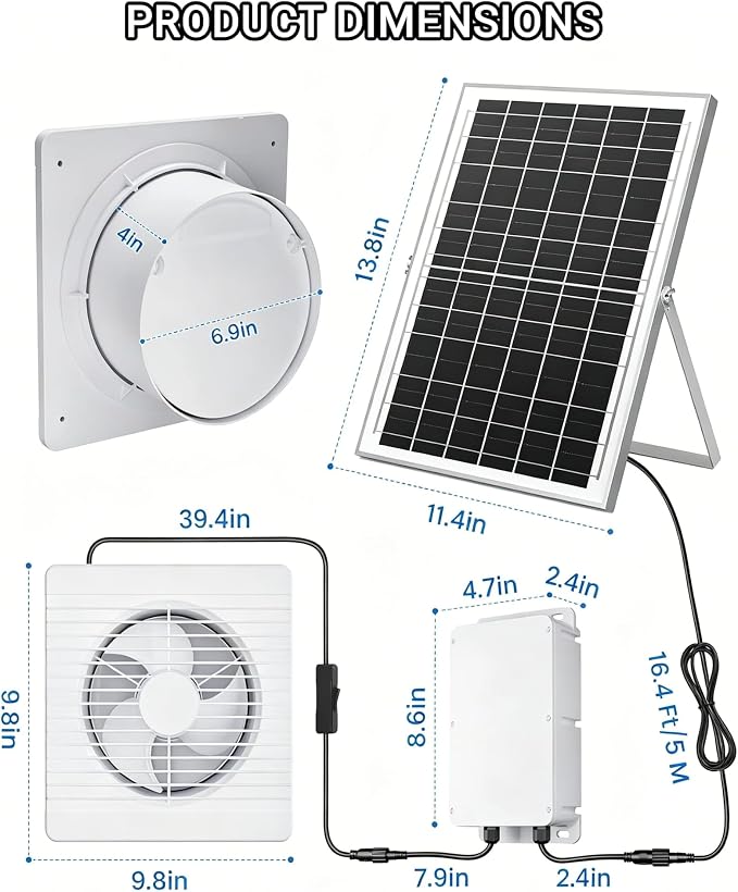 25W Solar Fan for Chicken Coop with 24000mAh Battery | 8" Solar Powered Exhaust Fan, Usable At Night, Quiet Waterproof High Airflow, for Outdoor,Greenhouse,Sheds,Pet Houses