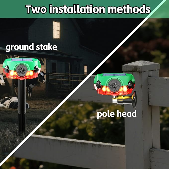 Solar Outdoor Motion Sensor Alarm - 360° Motion Detector Security Alarm, Support Recording, 3*120dB Loud Noise Maker, Dog Barking,14 Sounds and Strobe Light, Remote Controller for Yard Farm Villa (1)
