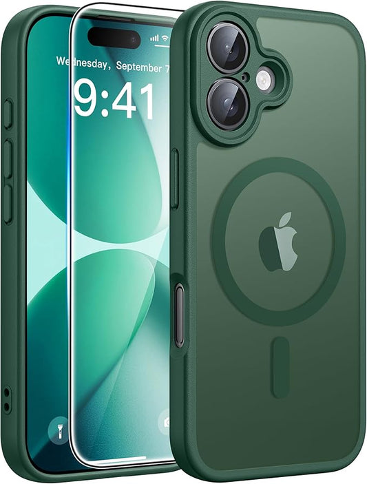 FNTCASE for iPhone 17 Case: [Compatible with Magsafe] Translucent Matte Cases with [Full Camera Protection] [Screen Protector] Military Grade Shockproof Protective Phone Cover - Green