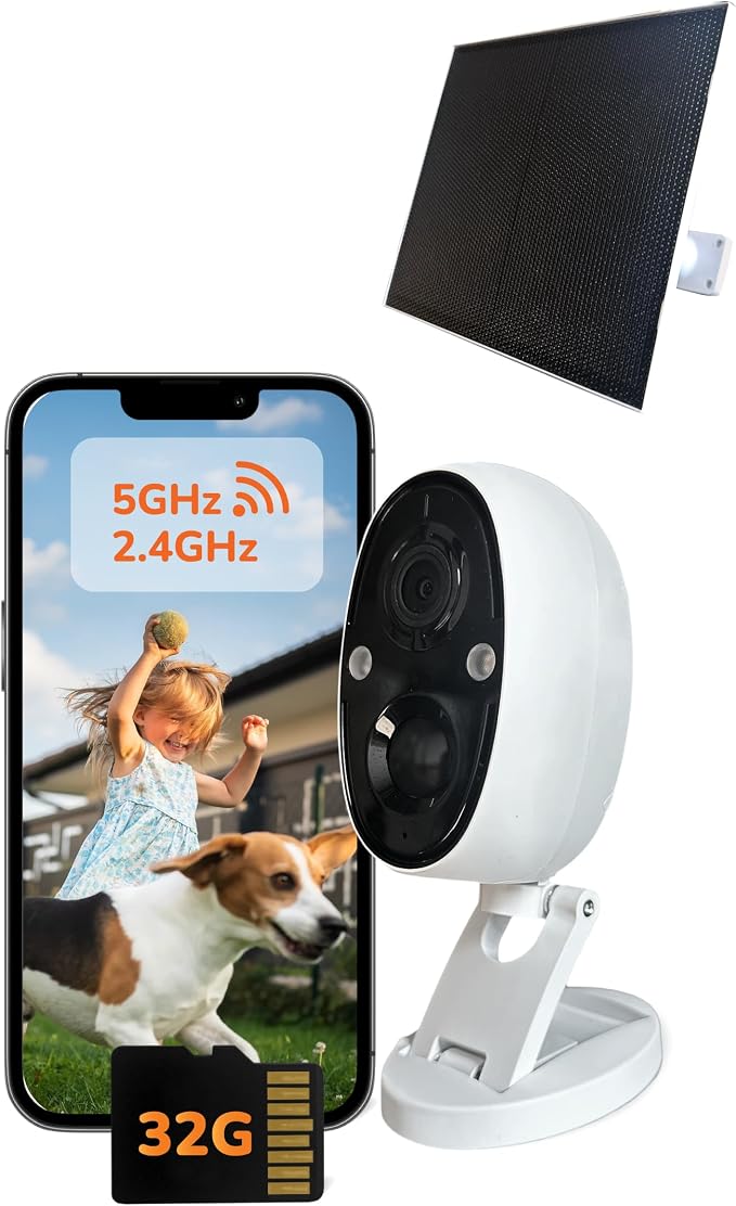 SensForge 2.5K Solar Powered Indoor/Outdoor Battery Camera, Dual-Band WiFi, Free AI Human & Pet Detection, 2-Day Cloud + 32GB SD Storage, Spotlight Night Vision, Magnetic Mount, Optional Subscription