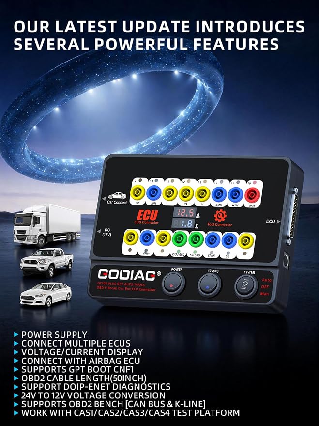 GODIAG GT100 Plus OBD2 Breakout Box, CAN Protocol Detector for ECU Bench Testing Platform, GPT/DOIP/ENET & Car Diagnostics