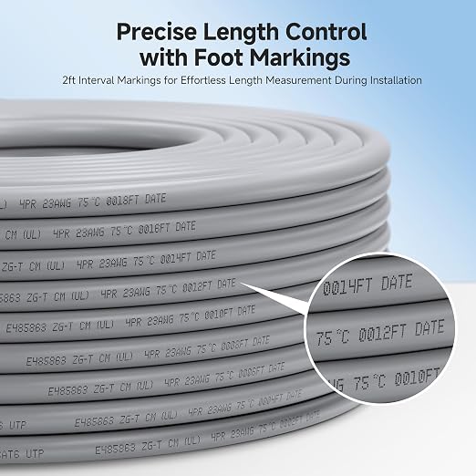 Cable Matters [UL Listed] 10Gbps in-Wall (CM) Rated 23AWG Bare Copper Cat 6 Cable - 1000ft, Solid, UTP Cat6 Bulk Ethernet Cable, Cat6 Ethernet Cord, Gray