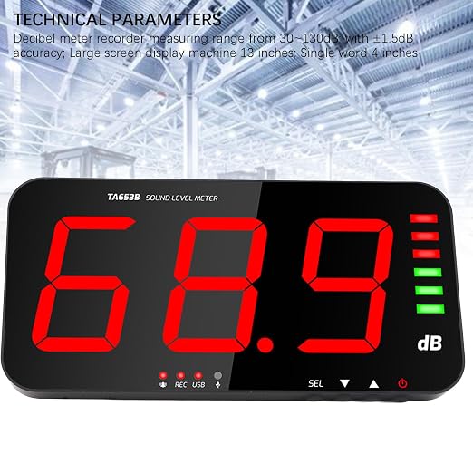 Decibel Meter Recorder Large Screen,Wall Mount Noise Sound Level Measuring Set,Data Hold, for Classroom Home Offices Factory